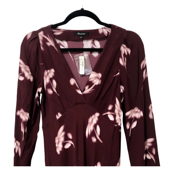 Madewell V-Neck Cuff-Sleeve Maxi Dress in Floral Bordeaux Size 2 NWT - Picture 6 of 11